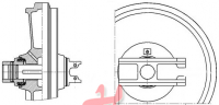 Leitrad mit Gleitstücken, DM 344/304mm, Gesamtbreite: 168mm Leitrad mit Gleitstücken, DM 344/304mm, Gesamtbreite: 168mm